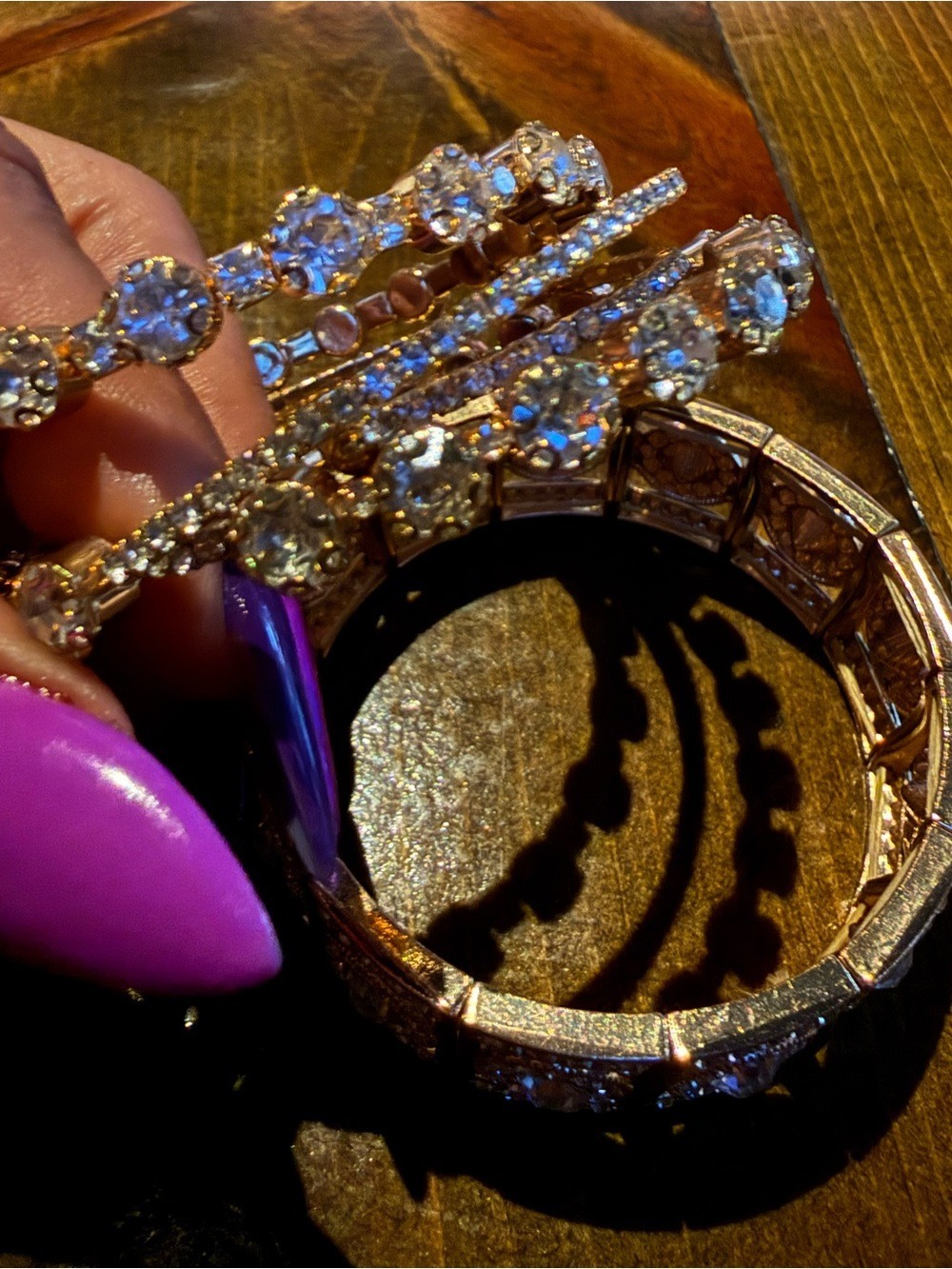 Rhinestone Statement Bracelet Trio Crystal Glam Stack - Picture 6 of 10